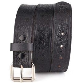 F&L CLASSIC Genuine Full Grain Western Engraved Tooled Leather Belt Strap or Belt 1-1/2" w/Snaps for Interchangeable Buckles,USA,black,A112,size 42