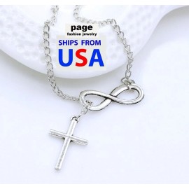 Rinhoo Silver Plated Infinity 3/4" Brushed Finish Cross Pendant- 20" Chain Necklace