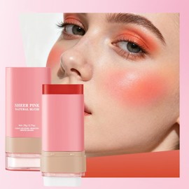 Barra de Rubor en Crema, Rubor iluminador para llevar con Esponja (2#) Tinte Sólido Hidratante para Mejillas, Rubors en Barra Multiusos, Barras Hidratantes con Color
