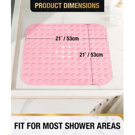HITSLAM Non-Slip Shower Mat, 53 x 53 cm, Non-Slip Shower Mat with Suction Cups, Bath Mat, Non-Slip BPA Free, Machine Washable Bath Mat, Soft on the Feet, Non-Slip Mat, Shower, Pink