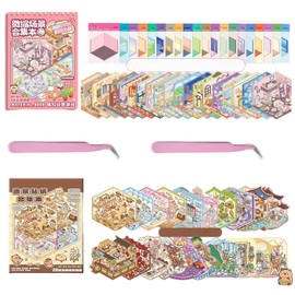40 Sets DIY 3D Sticker Scene Collection Book for Kids Adults DIY 3D House Stickers Cute Cartoon Animal Make Your Own Shop House Stickers Therapy for Adult Relief Stress Pass The Time