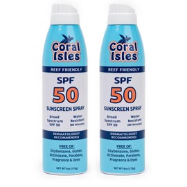 Coral Isles SPF 50 Sunscreen Spray - Hawaii Compliant as Reef Safe - Oxybenzone & Octinoxate Free - Broad Spectrum - Water Resistant, 6 Fl Oz (Pack of 2)