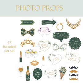 27 Pieces Botanical Hen Party Team Bride Photo Booth Props Sage Green Bridal Shower to Be Decoration Selfie Prop Kit Party Supplies Wedding Bachelorette