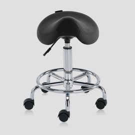 DR.LOMILOMI Ergonomic Saddle Stool Adjustable Pneumatic Swivel Rolling Saddle Seat Stool with Wheels for Medical Hygienic SPA Massage Salon Home and Office 506 Haku (Black)