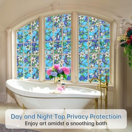 Window Film Stained Glass Privacy Film 23.6" x 78.7" Glass Privacy Film for Front Door Static Cling Window Covering Anti UV Película De Privacidad para Ventanas Vinyl Window Sticker for Home House