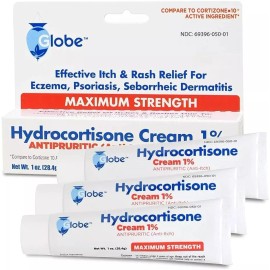 Globe (3 Pack Hydrocortisone Maximum Strength Cream 1%, Anti-Itch Cream