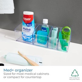 InterDesign Med+ pastillero semanal | Caja clasificadora con 6 compartimentos | Ideal para fármacos, pastillas vitaminas | Plástico transparente