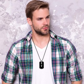 Cupimatch Mens Biker Alloy Bullet Military Army Style Dog Tag Pendant Necklace, 27.5 Inch Chain, Black (Black bullet)