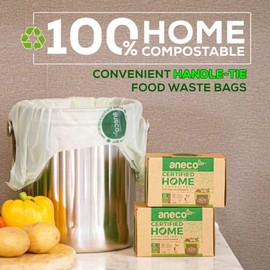 ANECO ANECO 100% Compostable Food Waste Bags 2.6 Gallon With Handles, Small Compost Bags for Countertop Bin, OK Compost HOME & BPI Certified Compostable Kitchen Food Waste Bag (45 Count)