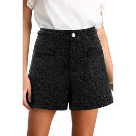Cicy Bell Womens Tweed Summer Shorts High Waisted Wide Leg Dressy Casual Shorts with Front Pockets Black White