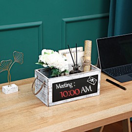 HoreZer Rustic Wood Tabletop Decorative Mail Holder Box with Rope Handles，Wooden Letter Holder Box for Home Office Decor, Farmhouse Desk Organizer Mail Sorter