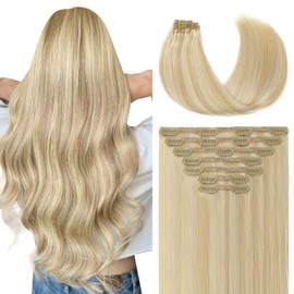 Youngsmile Clip in Hair Extensions Invisible Real Straight Hair Extensions Natural Balayage 22inch 160g 7Pcs 27 Caramel Blonde with 60 Platinum Blonde Remy Human Hair(7PC#27P60-22)
