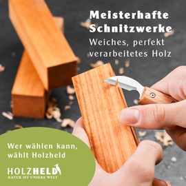 Holzheld - Elegant Wood Carving Set, 8-Piece Made from German Pine, Alder & European Cherry - FSC Certified Wood, Large Untreated Wood Blocks for Carving (14 x 3.5 x 3.5 cm), Includes Carving