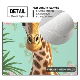 Giraffe Bathroom Wall Art Green Bathroom Decor Wall Art Funny Animal Reading On The Pink Toilet Canvas Prints Framed Artwork Giraffe Pictures Wall Decor For Bathrooms 12"X16"