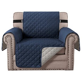 Sofa Covers Loveseat Couch Covers Waterproof Sofa Slipcover for Sectional Sofa Chaise Reversible Furniture Protector with Elastic Straps for Dogs Cats (Navy Blue, 1 Seater)