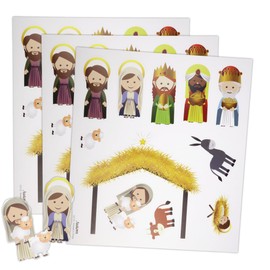 Nativity Stickers Sheet Set, Religious Christmas Craft Decorations, 10 x 11.5 Inches, 11 Stickers Per Page (Pack of 3)