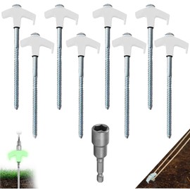 8Pack Tent Stakes-8” Drill in Heavy Duty Ground Pegs Screw in Camping Stakes with Hex Head Driver Spikes Puller Protector Ratchet in a Carrying Bag for Camping Hiking, Hammocks Accessories (White)