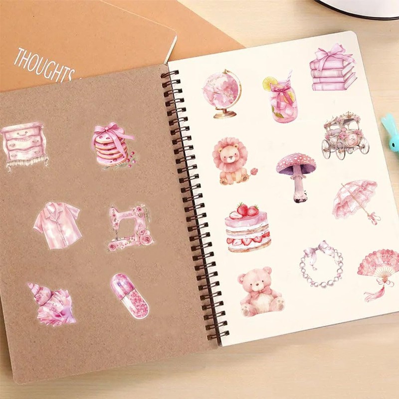 50Pcs Transparent Pink Aesthetics Stickers, for Scrapbooking, Journaling, Photo Albums,