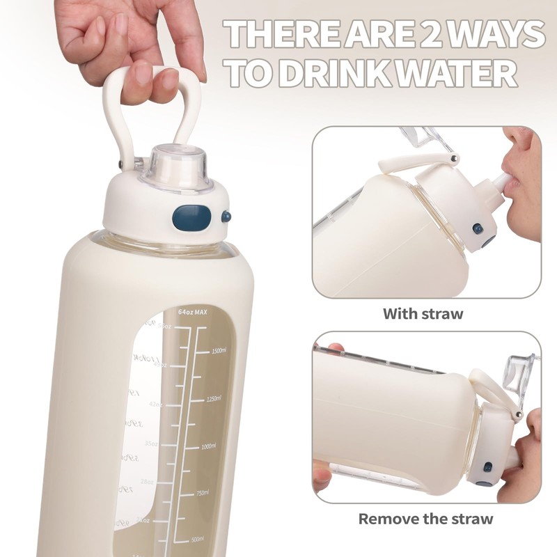 SIEROZUR 32 oz Glass Water Bottle with Straw and Handle