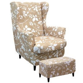 Alishomtll 3-Piece Wing Chair Cover with Ottoman Protective Cover Stretch Armchair Throws Elastic Armchair Cover Strandmon Tiger Chair Cover with Armrest High Backrest Universal (Khaki)