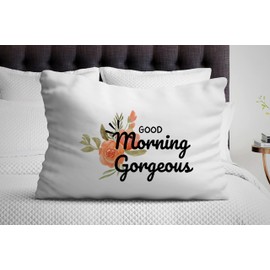 Good Morning Gorgeous - Pillowcase Gift for Wife | Wedding Day Gift for Her | Newlywed Wedding Gifts for Wifey | Birthday Gift for Girlfriend | Valentines Day Gifts | Romantic Pillow Covers - 19.7*30
