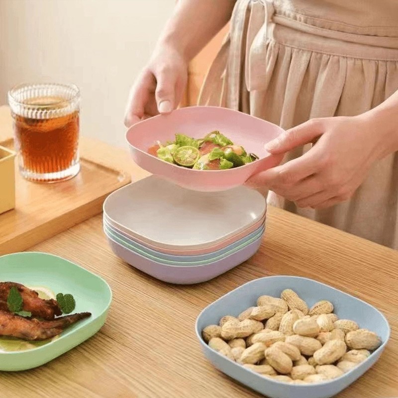 AQUGOO 10 Pcs Wheat Straw Plates, 5.5-inch Square Lightweight Unbreakable