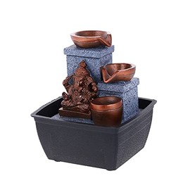 Ganesha Statue Fountain Indoor Tabletop 3-Tier, Zen Fountain for Home Office Bedroom Desk Decoration 6" x 5.5" x 8"