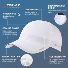 TOP-EX XL/XXL Waterproof Baseball Cap for Running Golf Walking - Sun Rain Cap All Weather Protection UV Reflective Breathable Outdoor Hat White