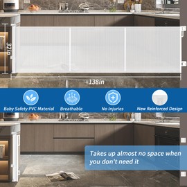 Huafly 138 Inch Retractable Baby Gates Extra Wide, no Drilling Baby Gates for Large Openings, Child Gates, Safety Gates, Extra Long Dog Gates on Doorways, Stairs, Outdoor, Indoor (White, 138 Inch)