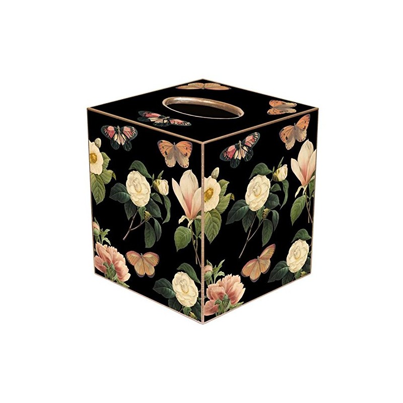 Floral 1 on Black Paper Mache Tissue Box Cover