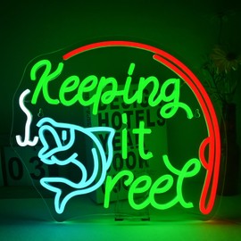 DREAMFORT Keeping It Reel Neon Sign Fishing Themed LED Wall Decor for Man Caves, Tackle Shops & Lake Houses, USB-Powered Adjustable Brightness, Angler-Themed Decoration
