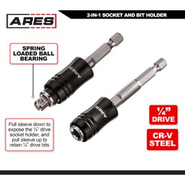 ARES 70034 2-in-1 Socket Bit Holder - Holds 1/4-Inch Drive Sockets and Bits - Quick Change Mechanism - Easy Switching Between Bits and Sockets
