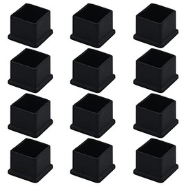 Antrader 1 Inch x 1 Inch Square PVC Covers Furniture Foot Table Chair Leg End Cap Cover Tip Protectors Black, Pack of 12