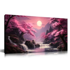 Landscape Wall Art for Living Room Bedroom Office Pink Wall Art Moon Lake Mountain Pictures Modern Artwork Framed Wall Decor Canvas Prints 20x40 Inch