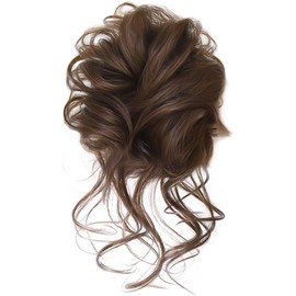 WEZCHUGHAOL Curly Hair Buns, Messy Bun Hair Piece Tousled Updo Hairpiece, Women Wavy Curly Scrunchies Clip, Curly wavy bun hair piece Daily Wear (Light Brown)