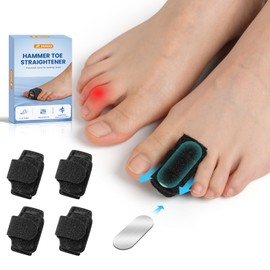 JWHOO Hammer Toe Corrector For Women & Men - 4 Pcs Hammer Toe Straightener With Aluminum Plate, Toe Splints & Wraps Support For Crooked, Curled, Bent Toes - Black