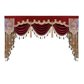 TIYANA Luxury Waterfall Red Burgundy Gold Brown Swag Valance Royal European Design for Window Treatment Rod Pocket Top 1 Piece 78 inches Wide