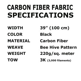 (5 ft - 10 ft Rolls) KARBXON - 1 Meter Wide (39.8 in) - Carbon Fiber - Beehive Weave Fabric - Black - 3K - 240g/meter - Advanced Tech Fiber Cloth Fabric - Wide Hemmed Fabric for Repair, DIY Projects