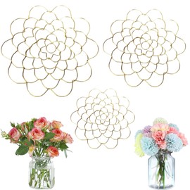 CUVZORA Pack of 3 Flower Saver Stem Holder Flowers, Bouquet Arrangement Holder, DIY Flower Arrangements Flower Frog, Flower Bouquet Twister, Flower Grid for Vases (Gold)