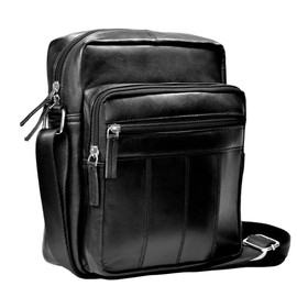 RAS Real Leather Handbag, Cross Body Shoulder Bag, Messenger Bag with 4 Zipped Compartments, Adjustable Single Shoulder Strap for Men’s Women (Black) #600
