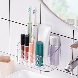 Shower Shelf Plastic Small No Drilling Shower Basket for Gluing, Bathroom Shelf Organiser Transparent, Bathroom Shelf No Drilling for Storage of Shampoo, Shower Gel, Kitchen Spices and Small Items