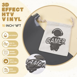 Tintnut Puff Vinyl Heat Transfer - 10inches x 6ft 3D Dark Grey Puff HTV Roll Puff Heat Transfer Vinyl Foaming Puffy HTV Iron on Vinyl for T-Shirts DIY Compatible with Cricut or Silhoutte Cameo