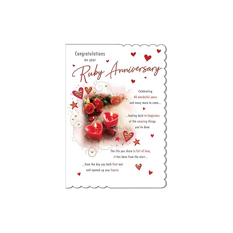 Traditional Annivesary Card Ruby - 9 x 6 inches -