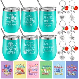 Irenare 6 Set Teacher Christmas Appreciation Gifts in Bulk, 12 oz Mint Teacher Tumbler with Lid Straw Brushes Set Teacher Notepads and Keychains for Women Teachers' Appreciation Week Present
