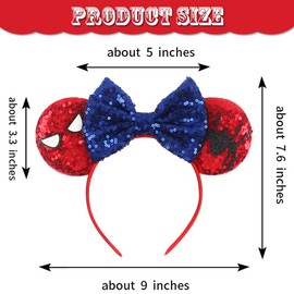 2 PCS Glitter Sequin Bow Mouse Ears and Spider Headbands,Red and Blue Sparkled Sequin Hair Headband,Shiny Bows Glitter Party Children Hair Bands,Girls Princess Party Decorations Cosplay