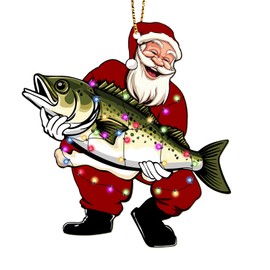 Lightweight Wooden Ornament for Christmas Tree, 2024 Christmas Decoration, 2-Side Printed Christmas Ornament, Santa Fishing