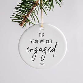 The Year We Got Engaged Ornament – Engagement Gift for Couples – Ceramic Keepsake with Gift Box – First Christmas Engaged Ornament – Made in USA