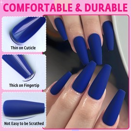 AddFavor 120pcs Royal Blue Press on Nails Long Coffin Fake Nails with Glue & Adhesive Tabs, Full Cover Matte Acrylic Nails Press ons for Women Girls