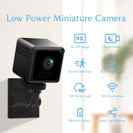 4K Mini Wireless Camera Home Security Cam Indoor HD Camera Small Smart WiFi House Portable Cameras Tiny House Nanny Cam Battery Life Powered Body Cameras 150 Wide Angle Night Vision Motion Detection