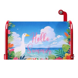 Lyreh Summer Magnetic Mailbox Cover, 21x18in Standard Size Summer Beach Flower Porch Goose Mailbox Cover Decoration Supplies for Outdoor Yard Garden